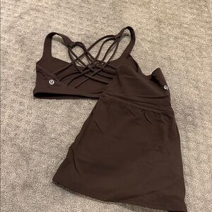 Size 6 Lululemon Brown Strappy Sports Bra and Skirt Set
